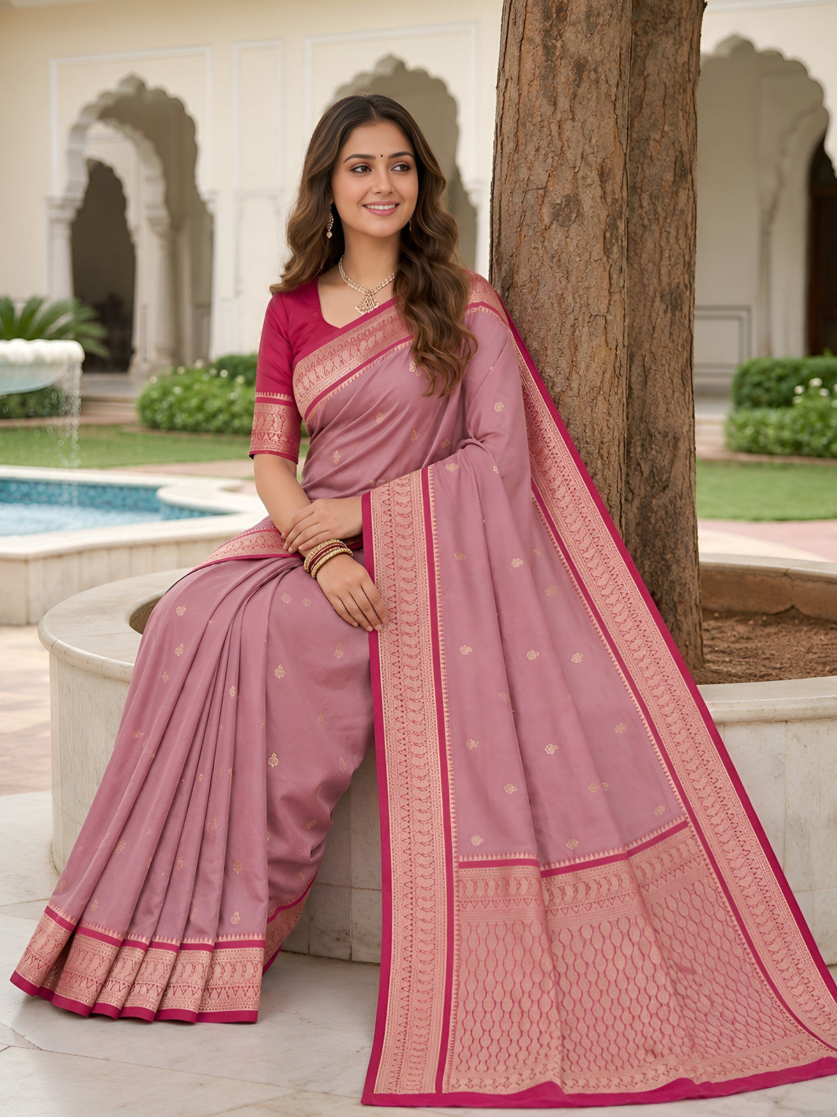 Women's Banarasi Silk Saree With Unstitched Blouse Piece