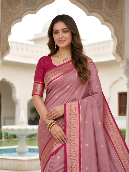 Women's Banarasi Silk Saree With Unstitched Blouse Piece