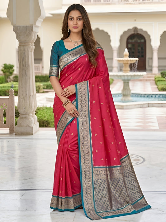 Women's Banarasi Silk Saree With Unstitched Blouse Piece