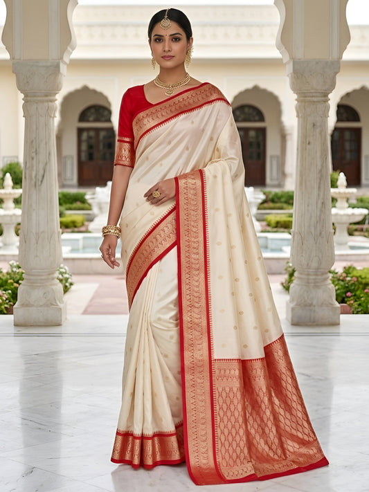 Women's Banarasi Silk Saree With Unstitched Blouse Piece