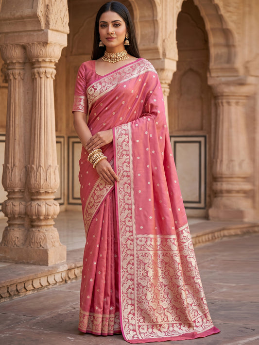 Women's Banarasi Silk Saree With Unstitched Blouse Piece