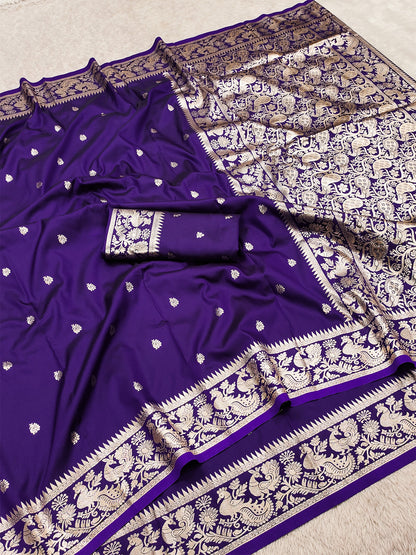Women's Banarasi Silk Saree With Unstitched Blouse Piece