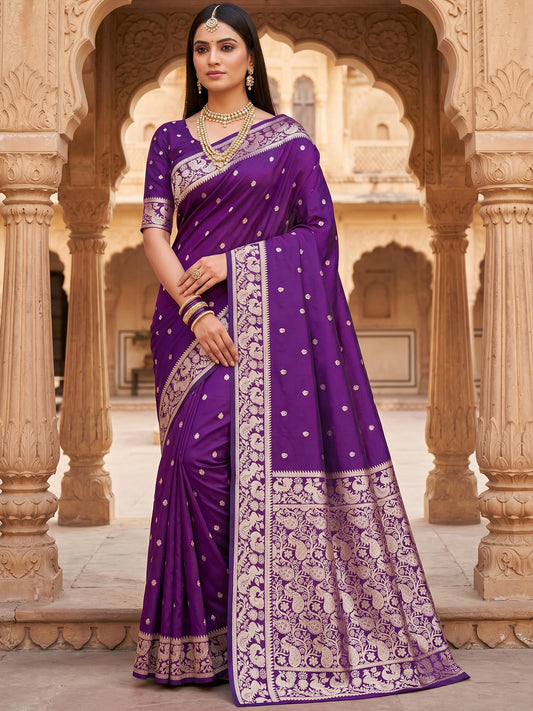 Women's Banarasi Silk Saree With Unstitched Blouse Piece