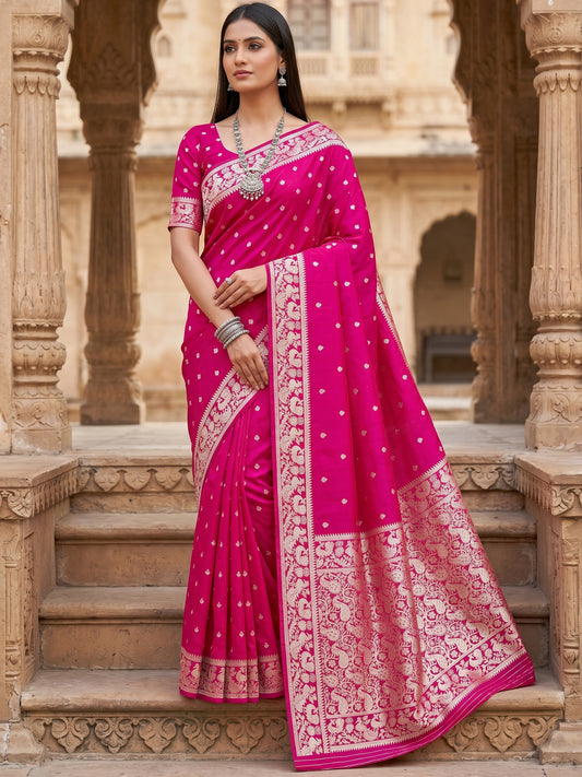 Women's Banarasi Silk Saree With Unstitched Blouse Piece