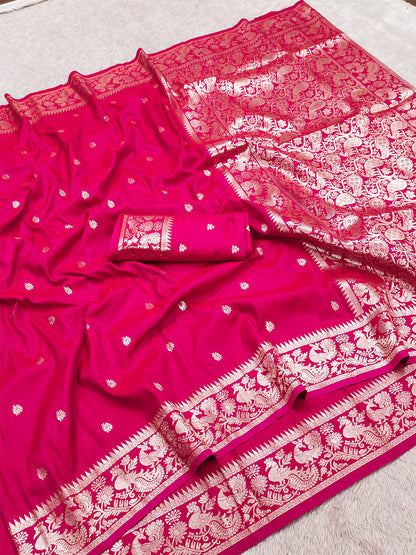 Women's Banarasi Silk Saree With Unstitched Blouse Piece