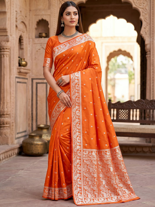 Women's Banarasi Silk Saree With Unstitched Blouse Piece