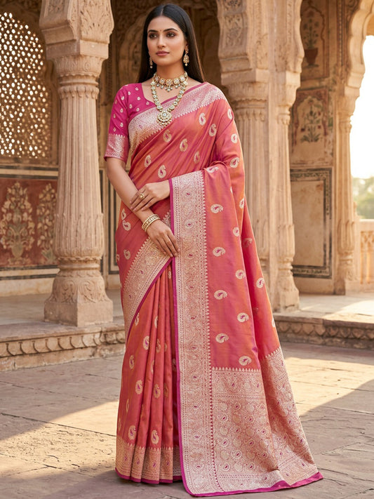 Women's Banarasi Silk Saree With Unstitched Blouse Piece