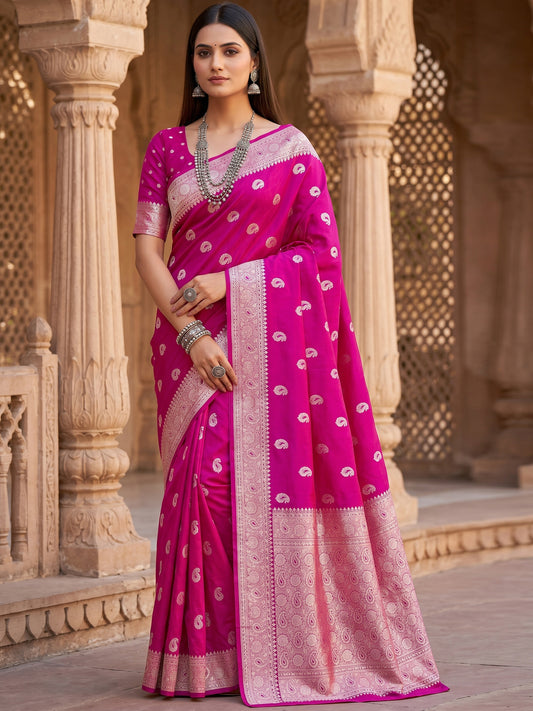Women's Banarasi Silk Saree With Unstitched Blouse Piece