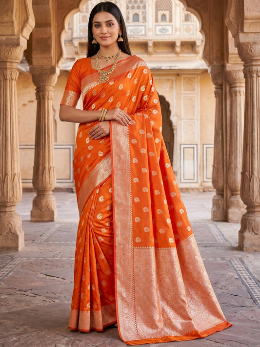 Women's Banarasi Silk Saree With Unstitched Blouse Piece