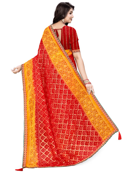 Women's Georgette Bandhani Print Saree With Unstitched Blouse Piece