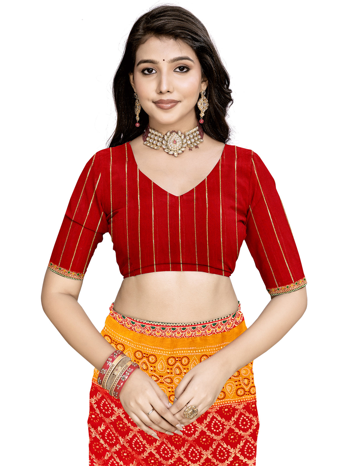 Women's Georgette Bandhani Print Saree With Unstitched Blouse Piece