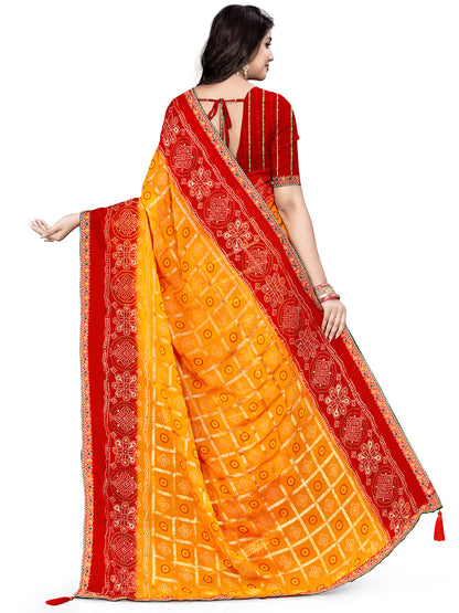 Women's Georgette Bandhani Print Saree With Unstitched Blouse Piece