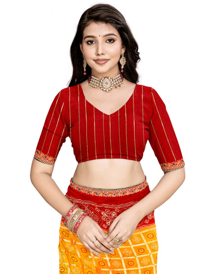 Women's Georgette Bandhani Print Saree With Unstitched Blouse Piece