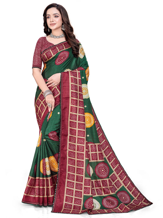 Women's Dola Silk Bandhani Print Saree With Unstitched Blouse Piece