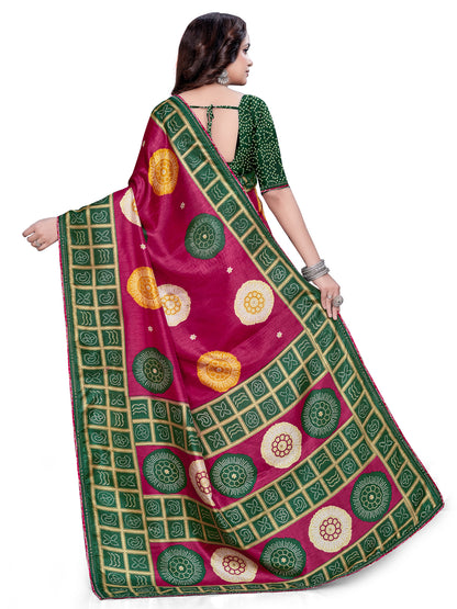 Women's Dola Silk Bandhani Print Saree With Unstitched Blouse Piece