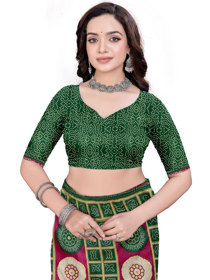 Women's Dola Silk Bandhani Print Saree With Unstitched Blouse Piece