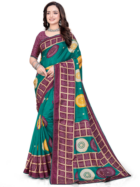 Women's Dola Silk Bandhani Print Saree With Unstitched Blouse Piece