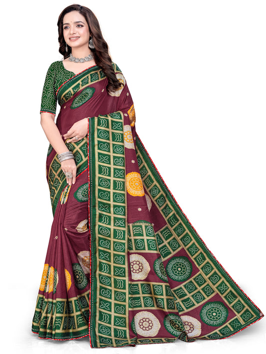 Women's Dola Silk Bandhani Print Saree With Unstitched Blouse Piece