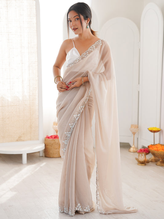 Women's Moss Chiffon Saree With Unstitched Blouse Piece