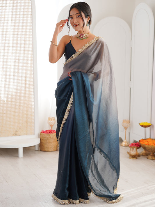Women's Fendy Satin Saree With Unstitched Blouse Piece