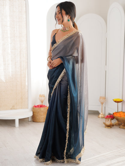 Women's Fendy Satin Saree With Unstitched Blouse Piece