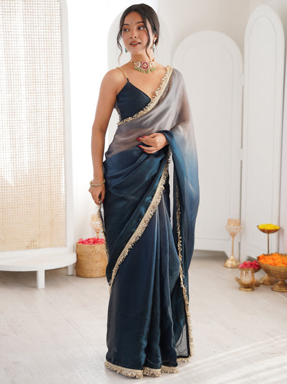 Women's Fendy Satin Saree With Unstitched Blouse Piece