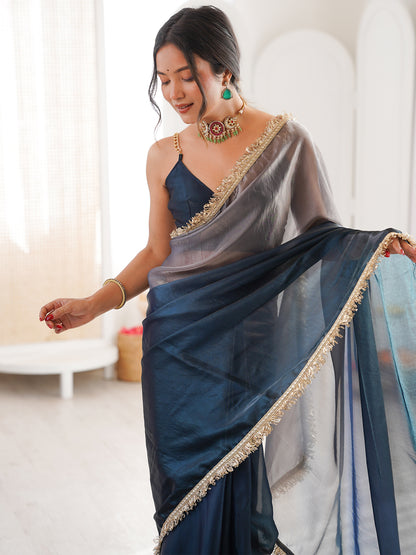 Women's Fendy Satin Saree With Unstitched Blouse Piece
