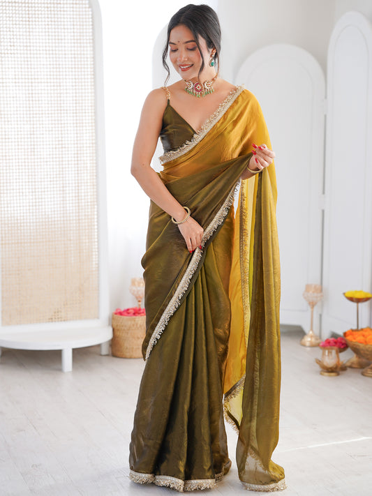 Women's Fendy Satin Saree With Unstitched Blouse Piece