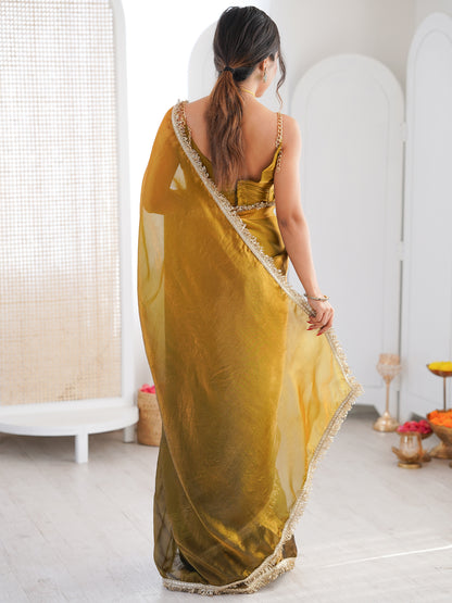 Women's Fendy Satin Saree With Unstitched Blouse Piece