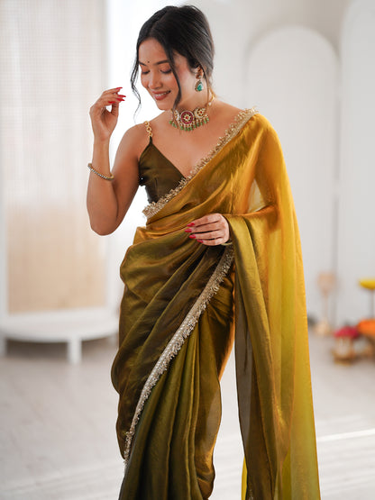 Women's Fendy Satin Saree With Unstitched Blouse Piece