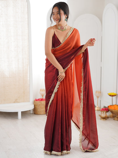 Women's Fendy Satin Saree With Unstitched Blouse Piece