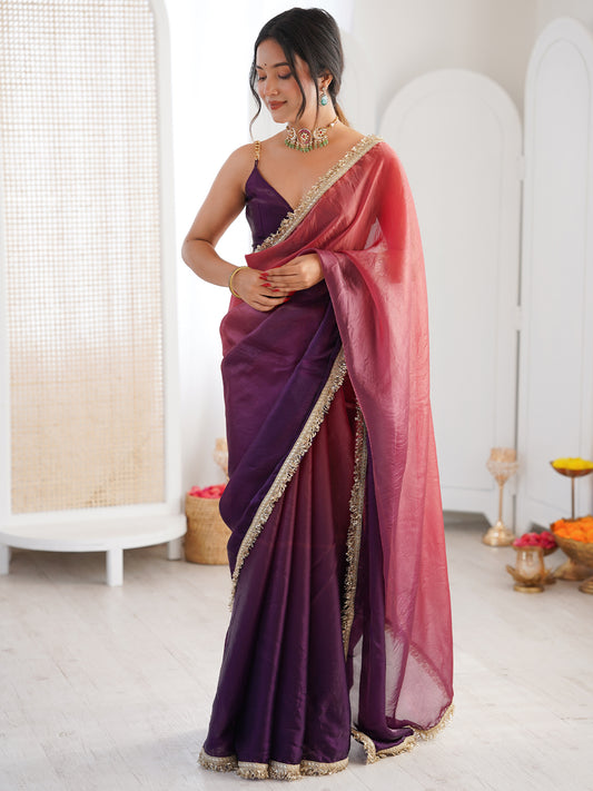 Women's Fendy Satin Saree With Unstitched Blouse Piece