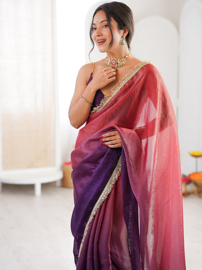 Women's Fendy Satin Saree With Unstitched Blouse Piece