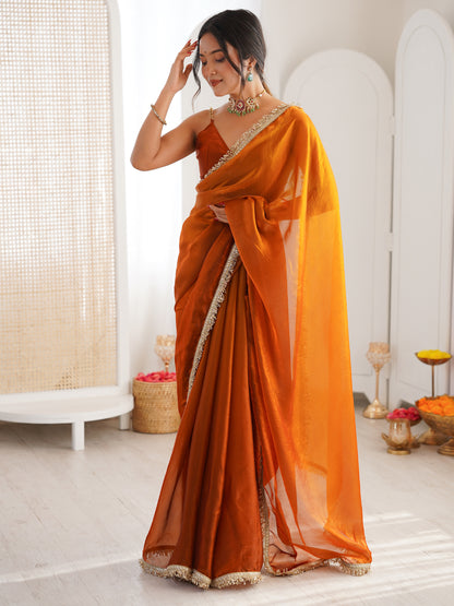 Women's Fendy Satin Saree With Unstitched Blouse Piece