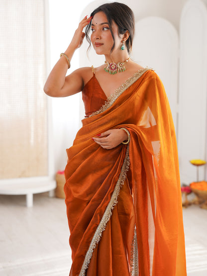 Women's Fendy Satin Saree With Unstitched Blouse Piece