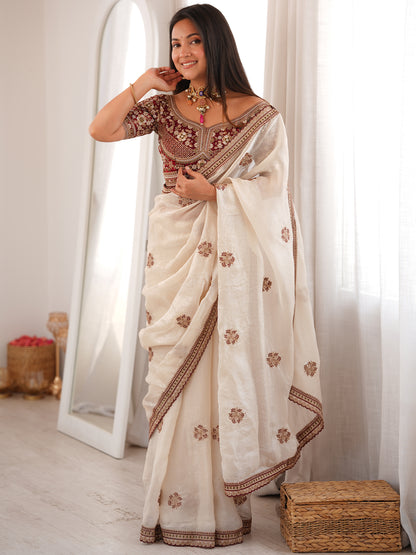 Women's Fendy Satin Saree With Unstitched Blouse Piece