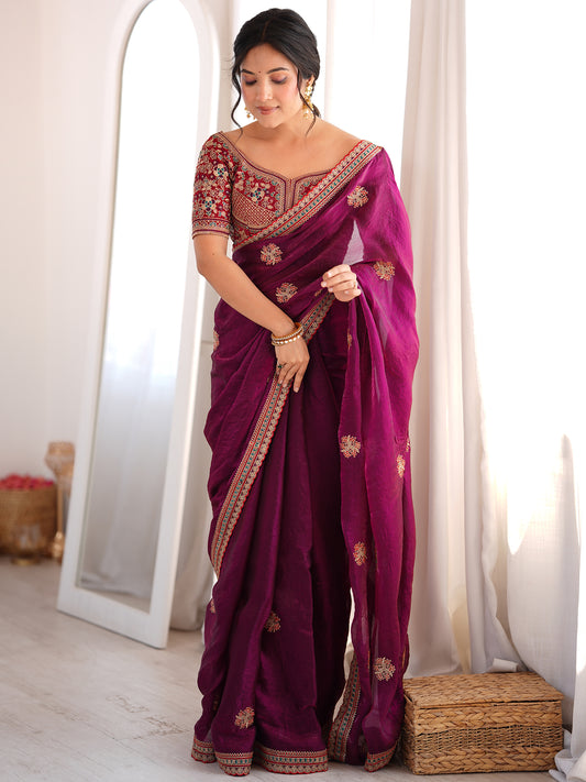 Women's Fendy Satin Saree With Unstitched Blouse Piece