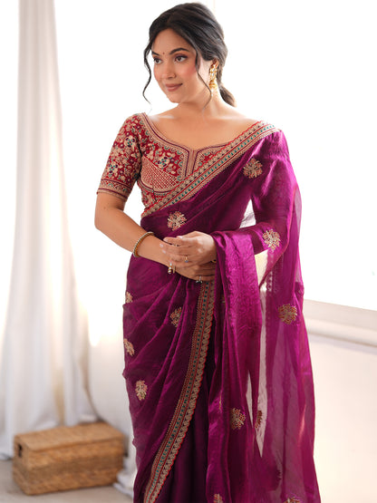 Women's Fendy Satin Saree With Unstitched Blouse Piece