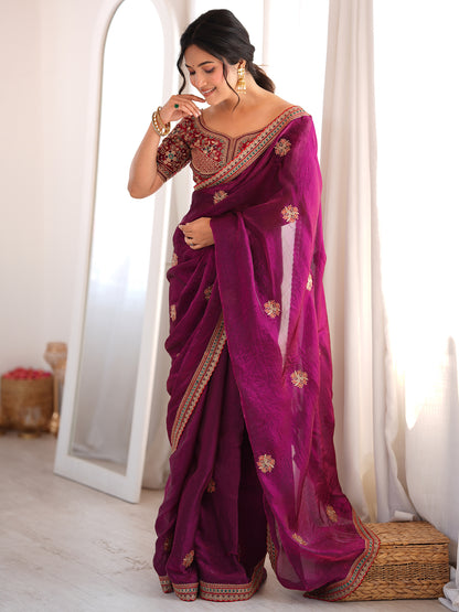Women's Fendy Satin Saree With Unstitched Blouse Piece