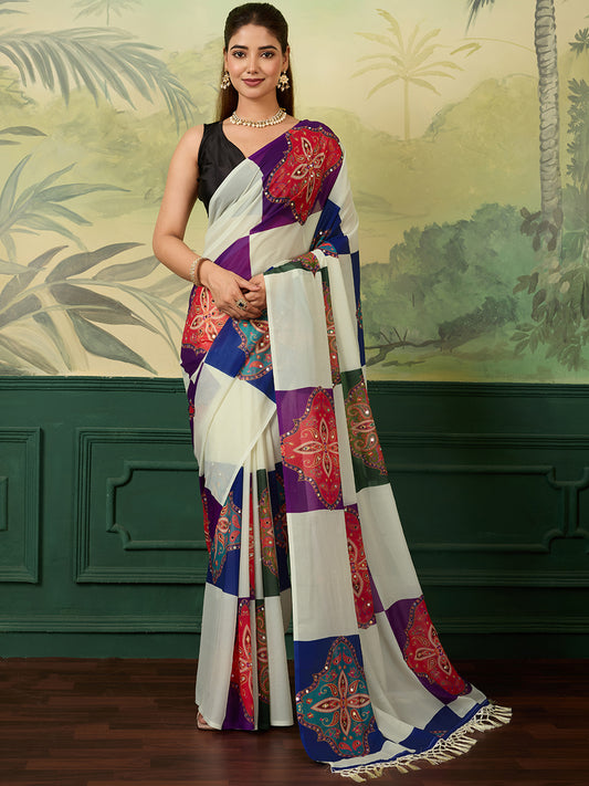 Women's Georgette Silk Saree With Unstitched Blouse Piece