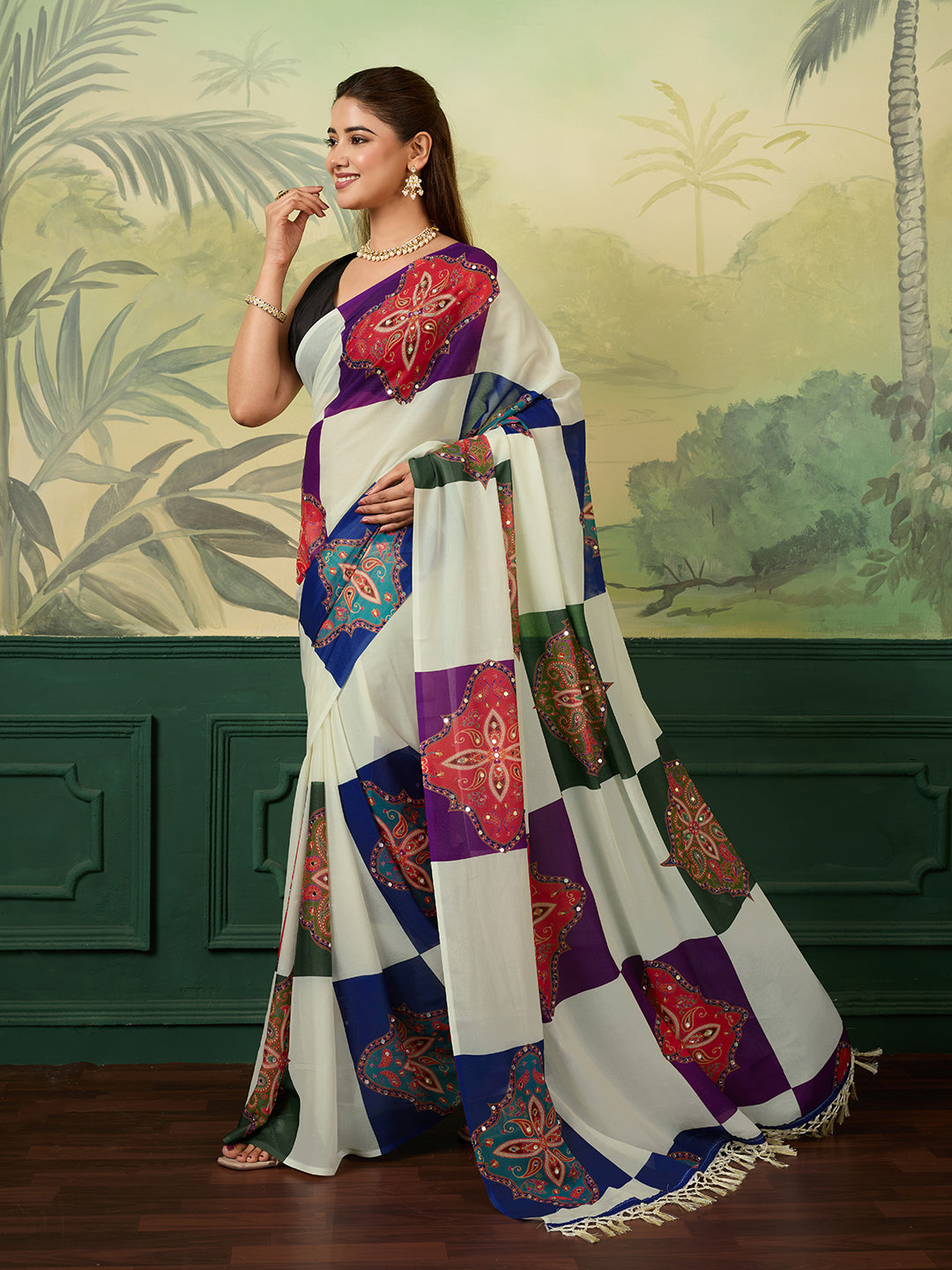 Women's Georgette Silk Saree With Unstitched Blouse Piece