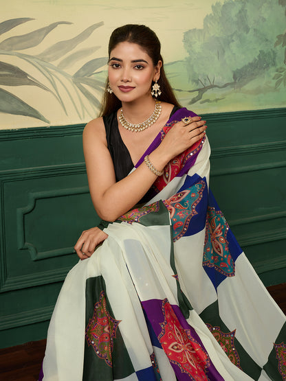 Women's Georgette Silk Saree With Unstitched Blouse Piece