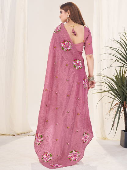 Women's Gold Crush Saree With Unstitched Blouse Piece