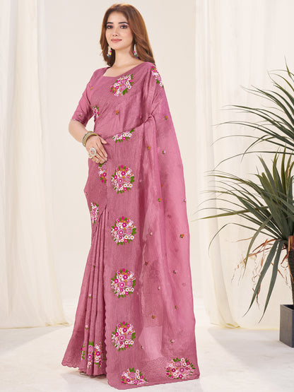 Women's Gold Crush Saree With Unstitched Blouse Piece