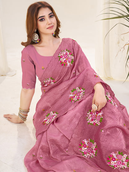 Women's Gold Crush Saree With Unstitched Blouse Piece