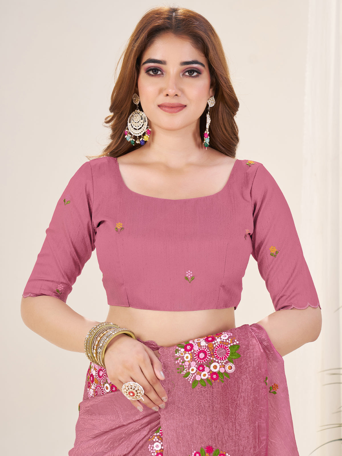 Women's Gold Crush Saree With Unstitched Blouse Piece