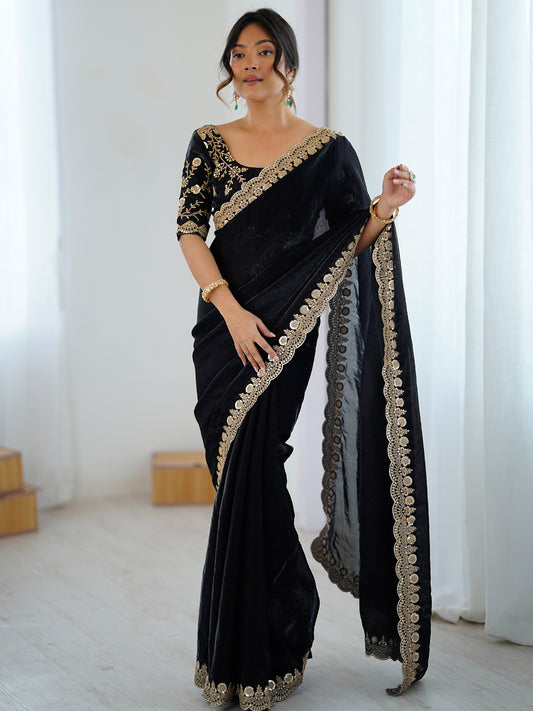 Women's Fendy Satin Saree With Unstitched Blouse Piece