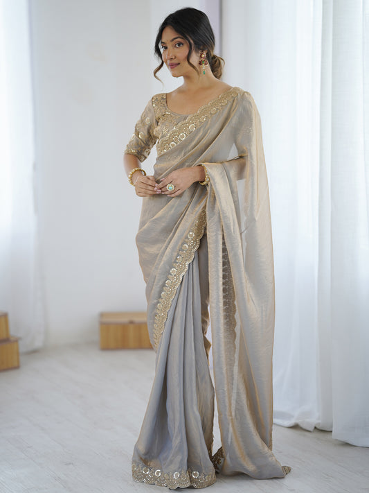Women's Fendy Satin Saree With Unstitched Blouse Piece
