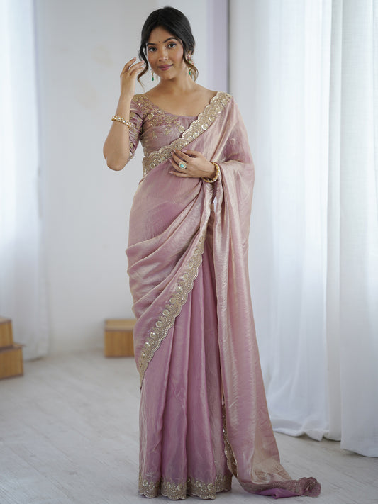 Women's Fendy Satin Saree With Unstitched Blouse Piece
