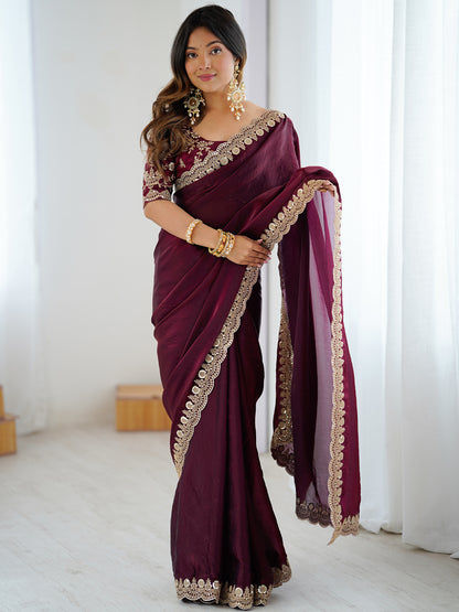 Women's Fendy Satin Saree With Unstitched Blouse Piece